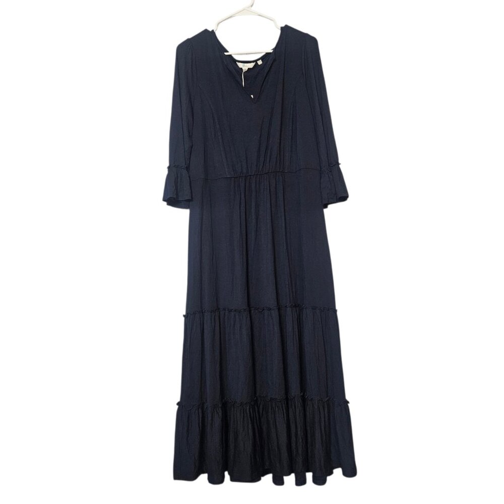 NWT BODEN Navy Tiered Maxi Dress US 12 Viscose Ruffle Sleeve Boho Cottagecore - Picture 3 of 12